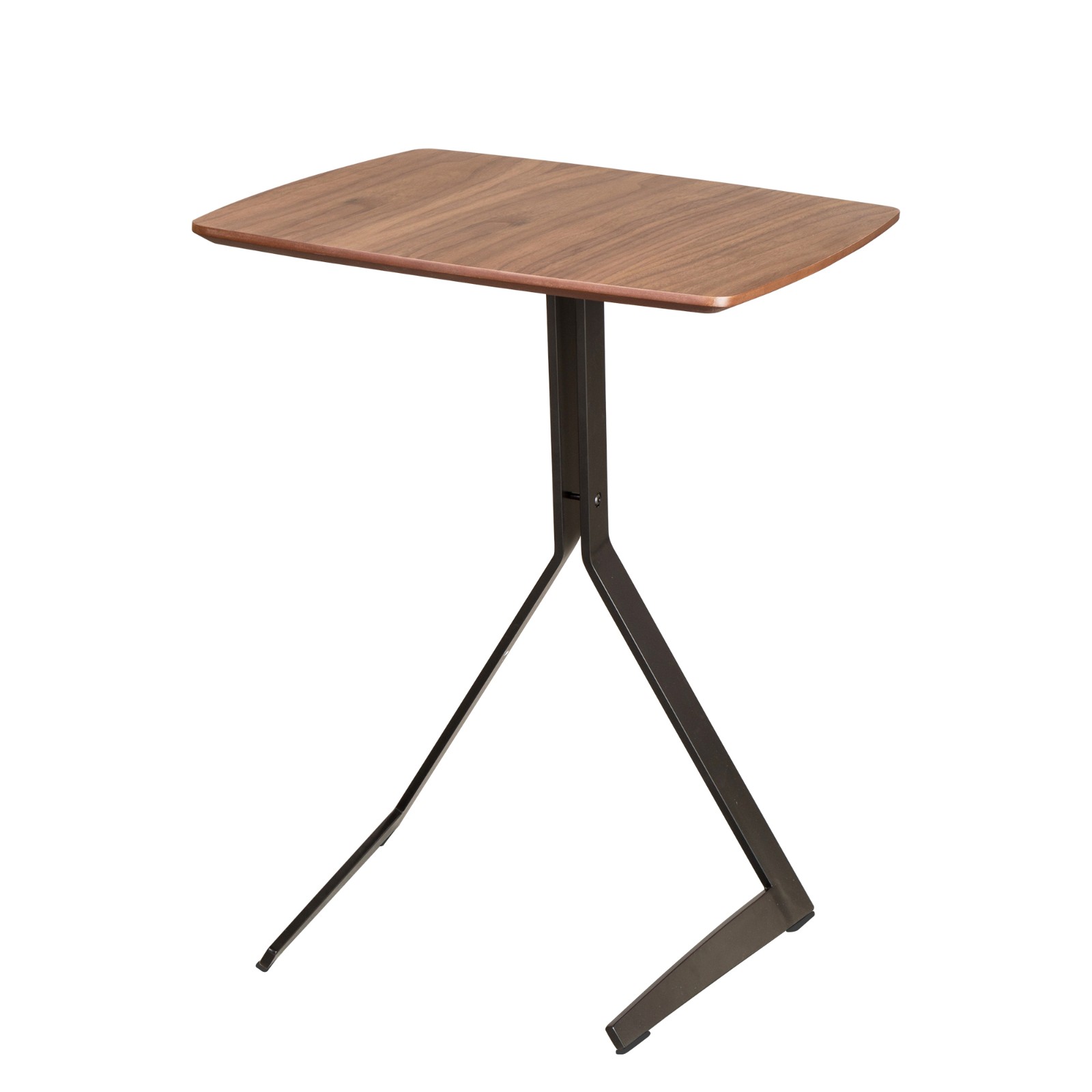 胡桃木边桌，黑色哑光金属桌腿，拆装